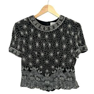 Vintage Papell Boutique Evening Blouse PL Black Mother of the Bride Beaded Glam